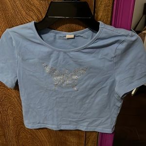Baby blue butterfly crop top.